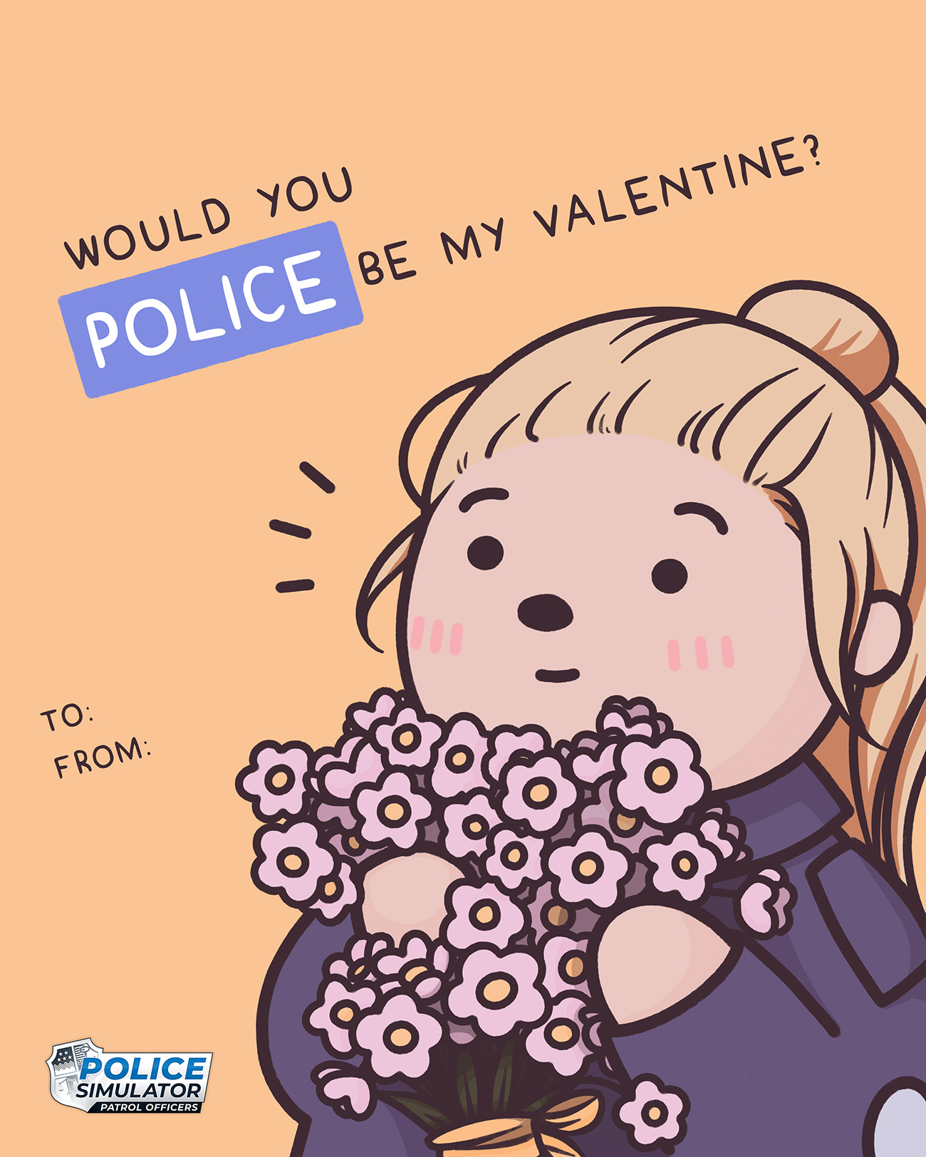 Valentines Card with a officer with flowers Illustration