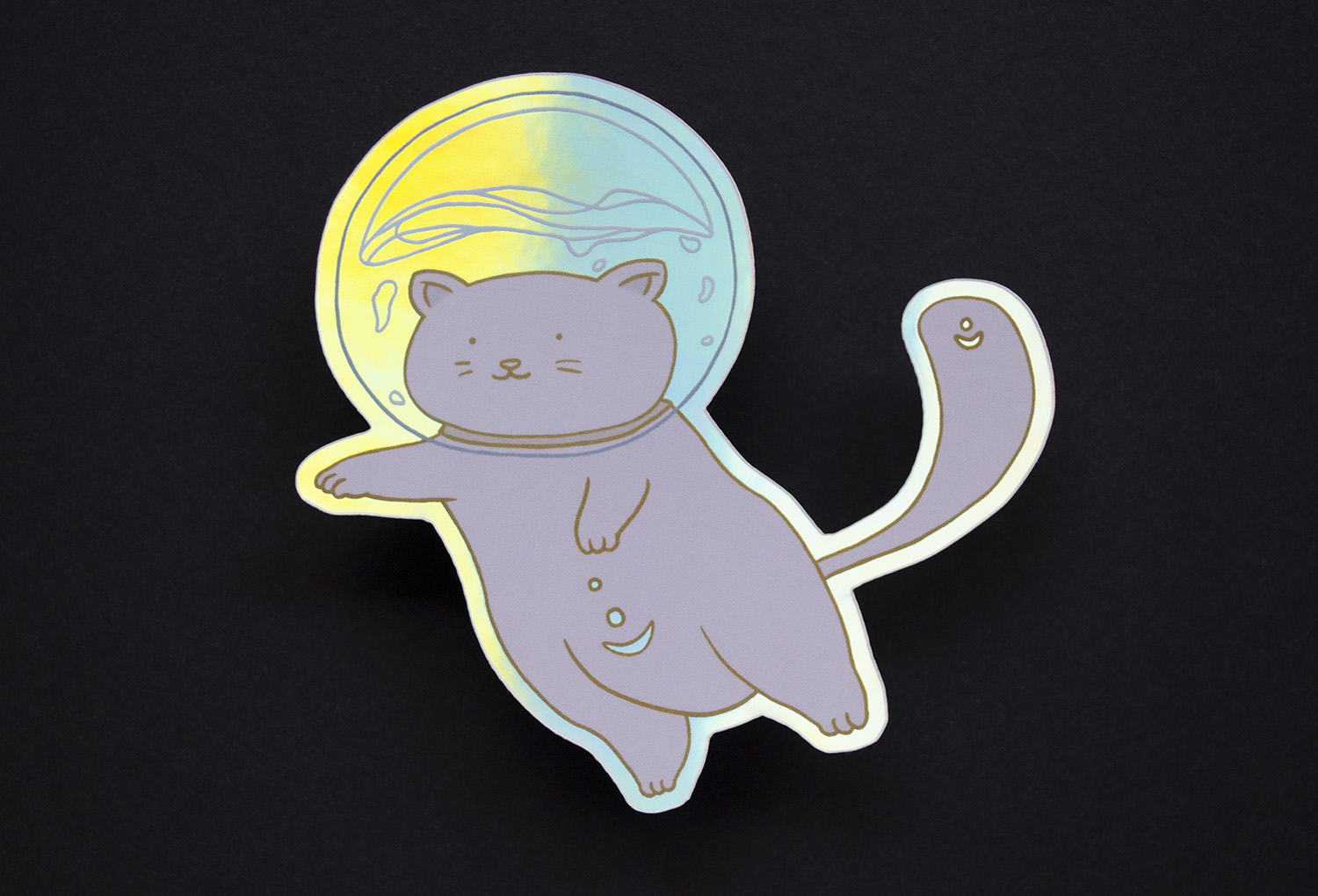 Holographic cat astronaut sticker